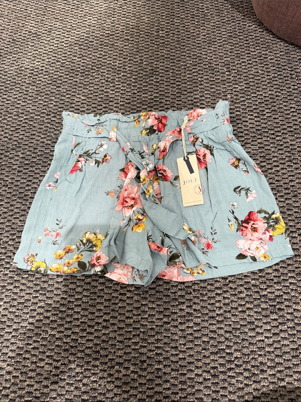 Jolt Women's High-Waist Floral Tie-Front Shorts in Light Blue